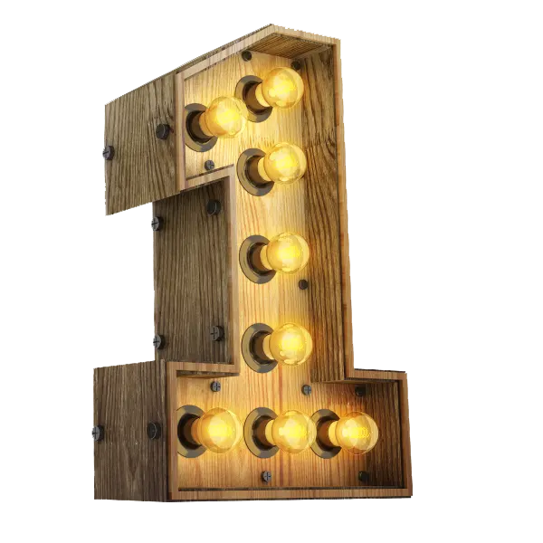 طراحی سایت در کرمان 1 Number 1 3d render wood with realistic lights on transparent background PNG